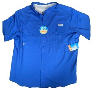 Columbia PFG Fishing Shirt Men 2XL Omni Shade Sun Protect UPF 50 Blue Vented NEW